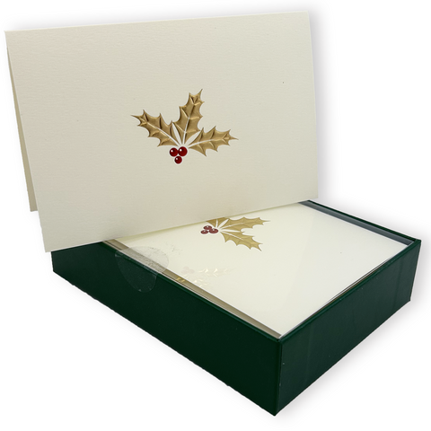 Golden Holly Embossed Note Cards
