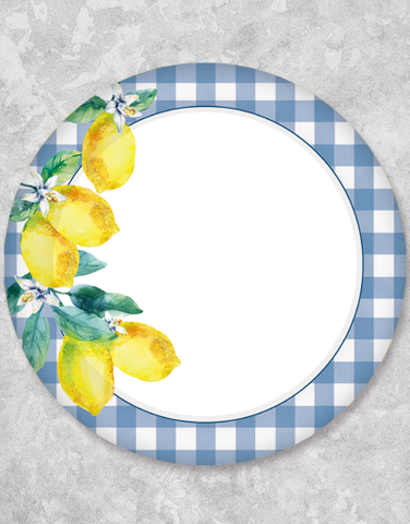 Gingham Lemons Blue Dessert Plates (15 Count)