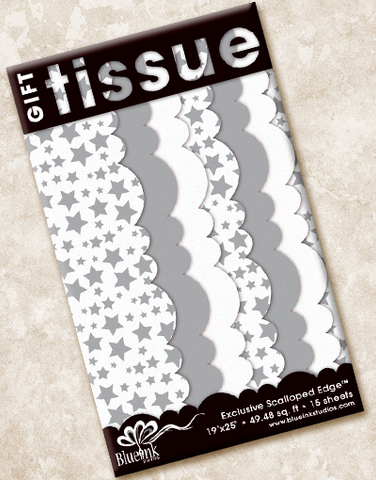 Silver Stars Scalloped Tissue Paper