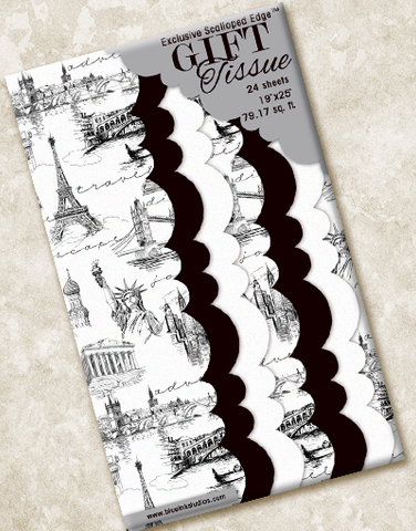 Travel Toile Scalloped Tissue Paper