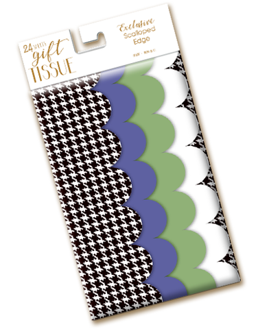 Periwinkle Houndstooth Scalloped Tissue Paper