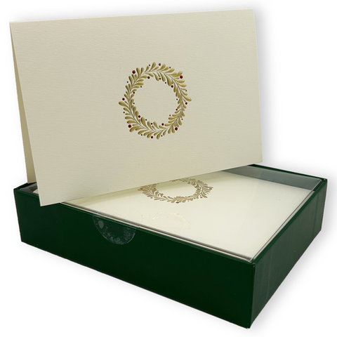 Golden Wreath Embossed Note Cards