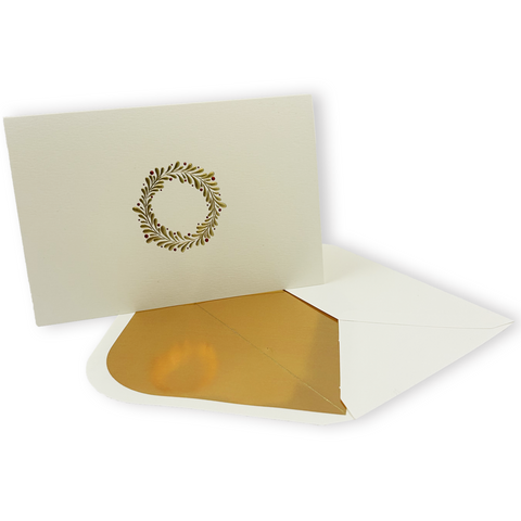 Golden Wreath Embossed Note Cards