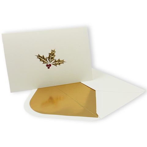 Golden Holly Embossed Note Cards