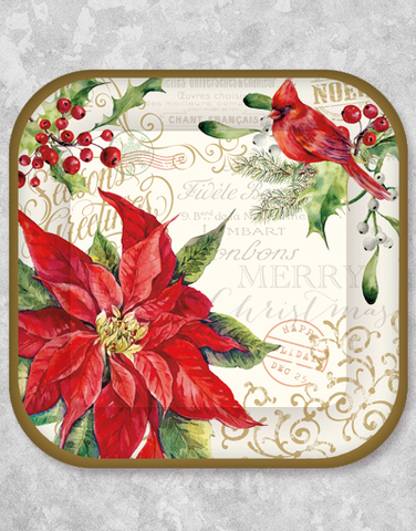 Poinsettia & Cardinal Dessert Plates (18 Count)