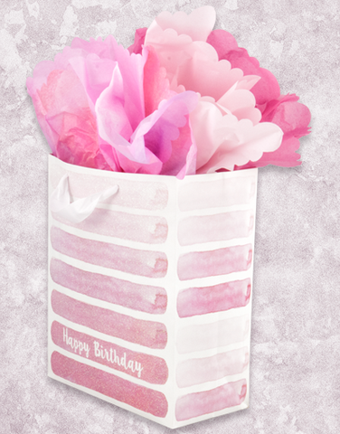 Pink Watercolor Birthday Stripes (Garden) Gift Bags