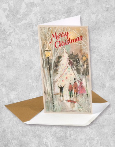 Vintage Christmas Tree Lighting (16 Count Boxed Christmas Cards)