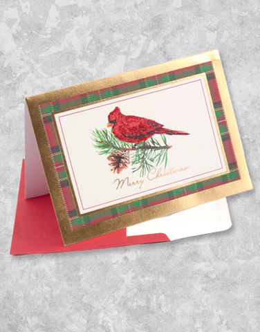 Watercolor Plaid Cardinal (16 Count Boxed Christmas Cards)