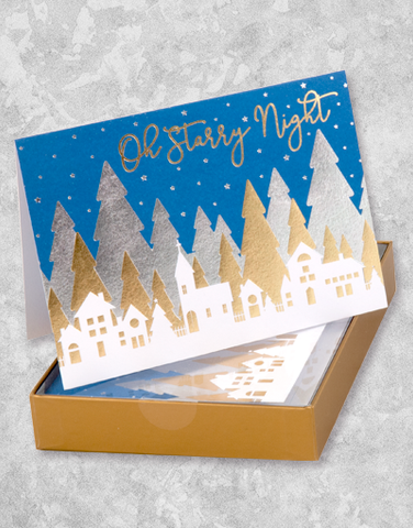 Oh Starry Night Village (16 Count Boxed Christmas Cards)