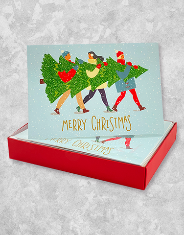 Carrying The Tree (15 Count Boxed Christmas Cards)