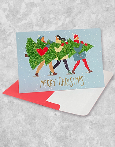 Carrying The Tree (15 Count Boxed Christmas Cards)
