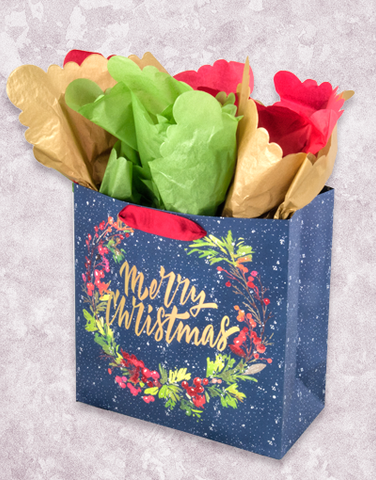Christmas Botanical Wreath (Medium Square) Gift Bags