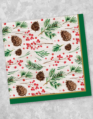 Rustic Pine & Berries Beverage Napkins (36 Count)