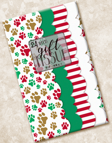 Pawprint Holiday Scalloped Tissue Paper