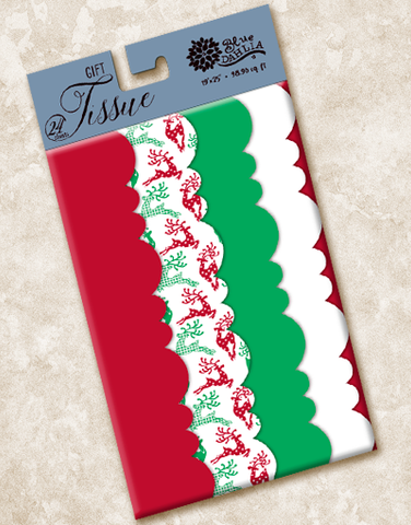 Traditional Reindeer Frolic Scalloped Tissue Paper