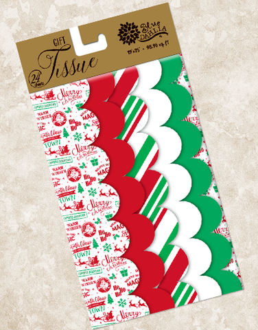 Christmas Stamps Scalloped Tissue Paper