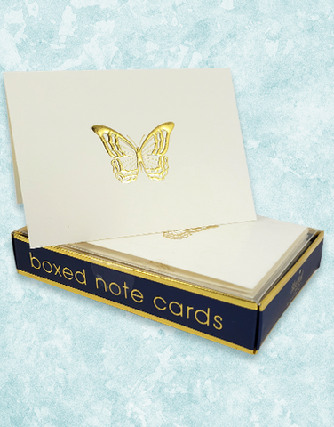 Golden Butterfly Embossed Note Cards