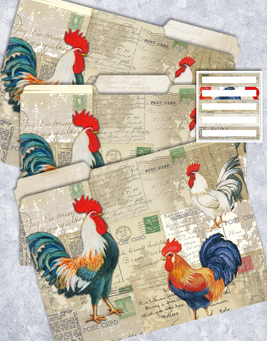 Vintage Roosters File Folders