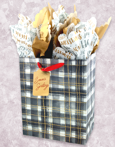 Accented Plaid Gold (Garden) Gift Bags
