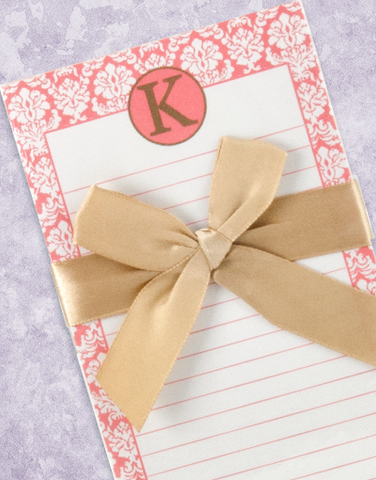 Pretty Damask Monogram K Shopping List Pad