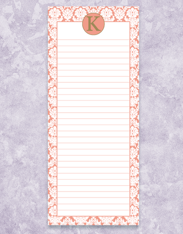 Pretty Damask Monogram K Shopping List Pad