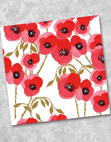 Stylized Poppies Beverage Napkins (36 Count)