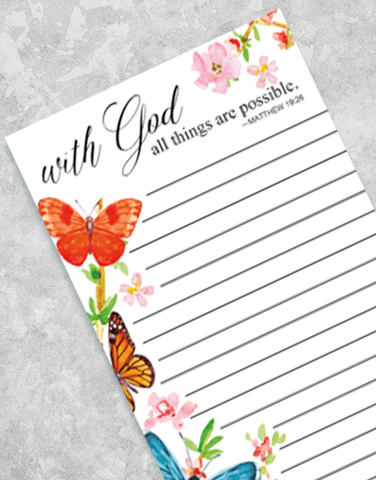 Butterflies with God Shopping List Pads