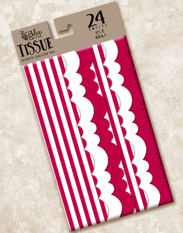 Red and White Stripe Scalloped Tissue Paper