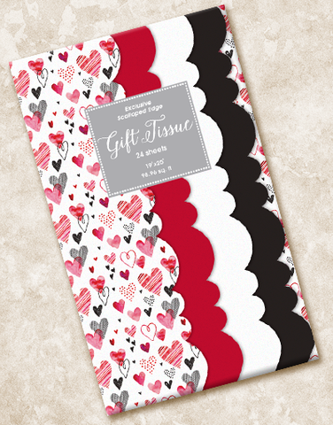 Whimsical Hearts Scalloped Tissue Paper