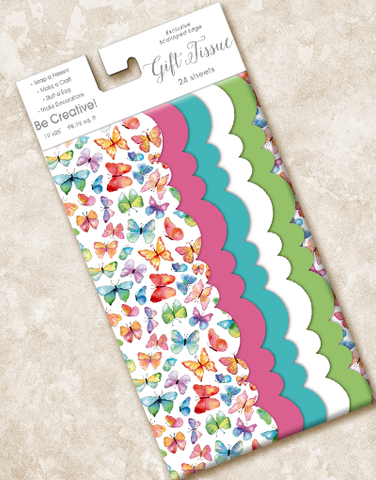 Watercolor Butterflies Scalloped Tissue Paper